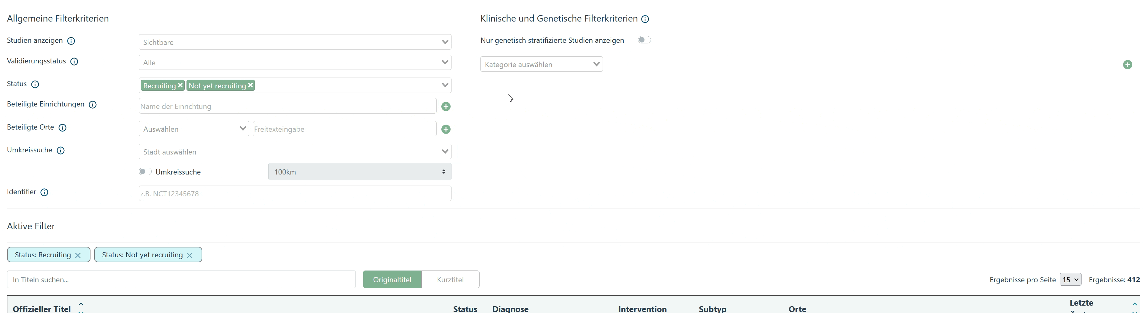 Diagnose Subtyp Filter Standard